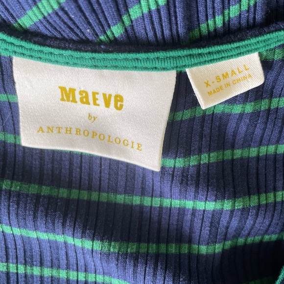 MAEVE BY ANTHROPOLOGIE KNIT PULLOVER FLUTTER HEM DRESS, NAVY/GREEN SZ XS - Picture 5 of 12